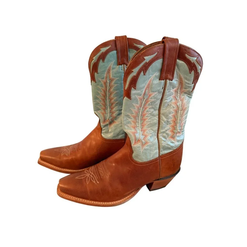 Tony Lama Womens Boots Size 8 B Brown Turquoise Cowgirl Embroidered USA Vintage - Picture 6 of 16